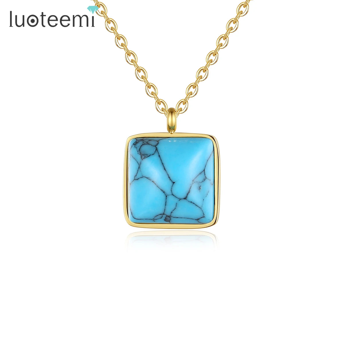 SP-LAM Women Pendant Jewelry Gold Wholesale Vintage Trendy Stainless Steel Turquoise Necklace