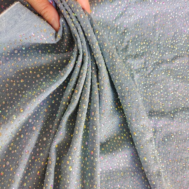 Sparkling Crystal StonesJeans Denim Fabric Rhinestone Beaded Fabric for Party Dress