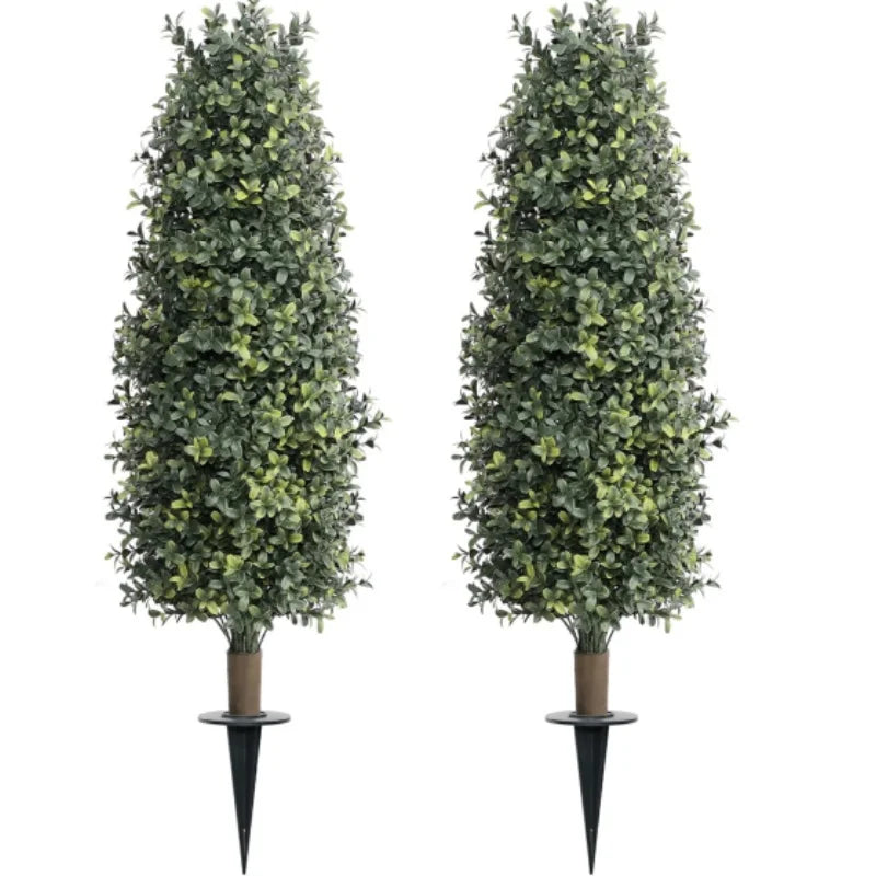 Artificial Boxwood Topiary Trees with Ground Spike Boxwood Cone Bushes Trees Shrubs Plants Front Porch Decor Outside Garden