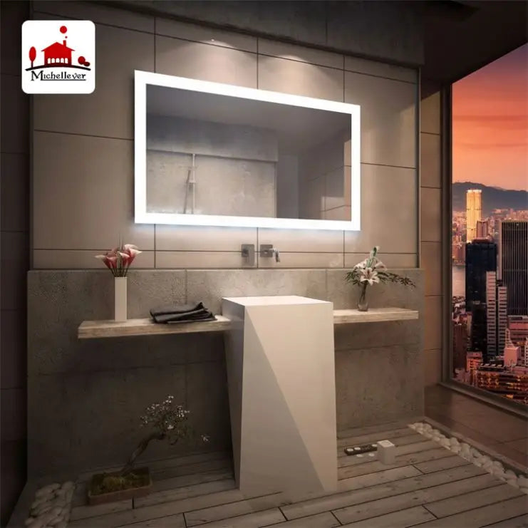 Modern Rectangular Hanging LED Bathroom Motion Sensor Functional Radio Illuminated Lighting IP66 Waterproof Hotel Use 800x600