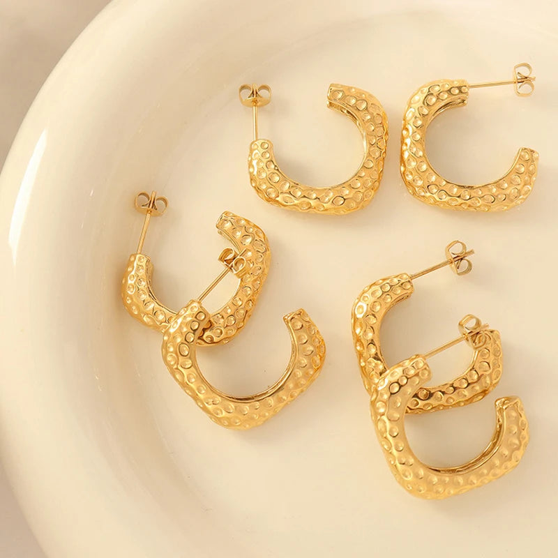 Fashion Water Resistant Tarnish Free Women Jewelry Stainless Steel Square Hoop Earrings 18K Gold Plated