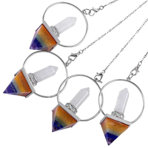 GEM Natural Crystal Pendulum Healing Crystal Pendant Meditation pyramid Hexagonal Pendulum