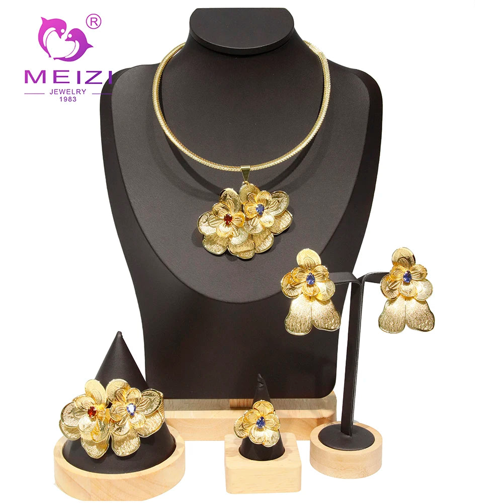 MEIZI Dubai 24k Gold Fashion Jewelry Sets for Women Wedding Party