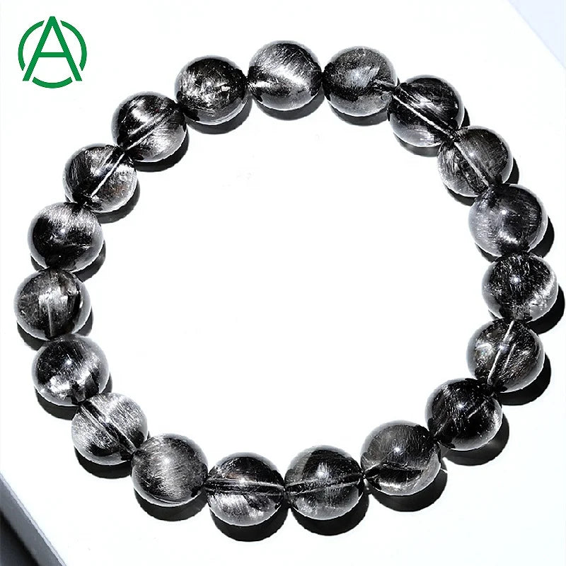 ArthurGem Rare Brookite Platinum Silver Rutilated Quartz Bracelets Natural Healing Crystal Brookite Quartz Gemstone Bracelet