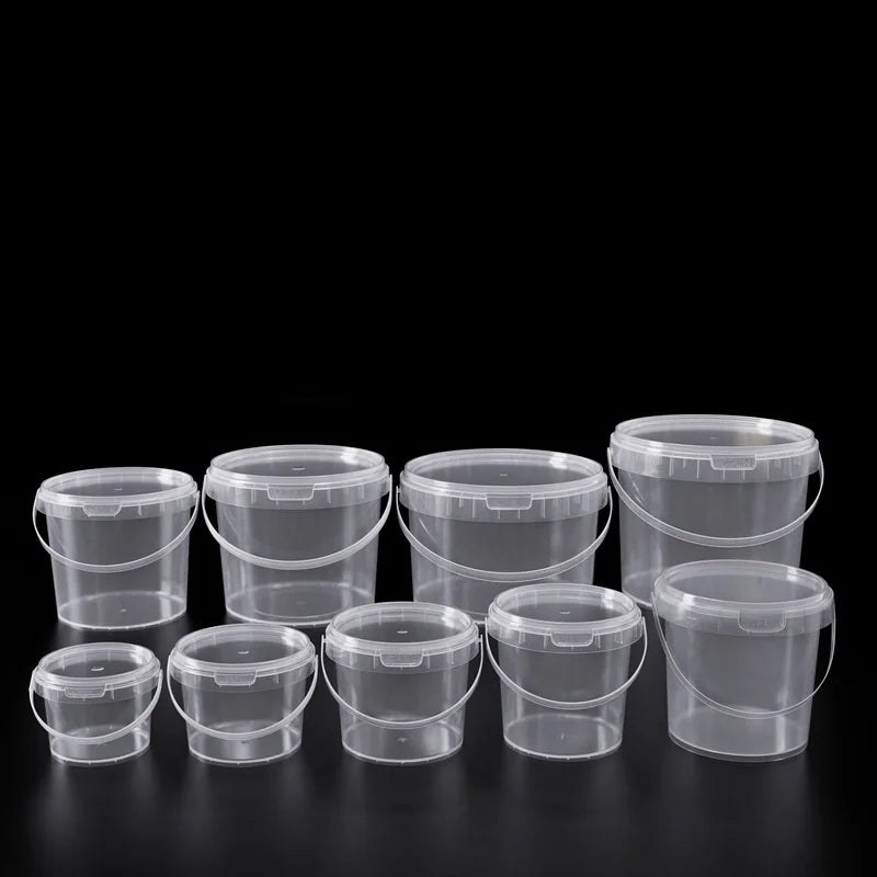 Wholesale Price Airtight Food Grade Clear Buckets with Lids Personalized Printing Empty Round Plastic Bucket With Handle