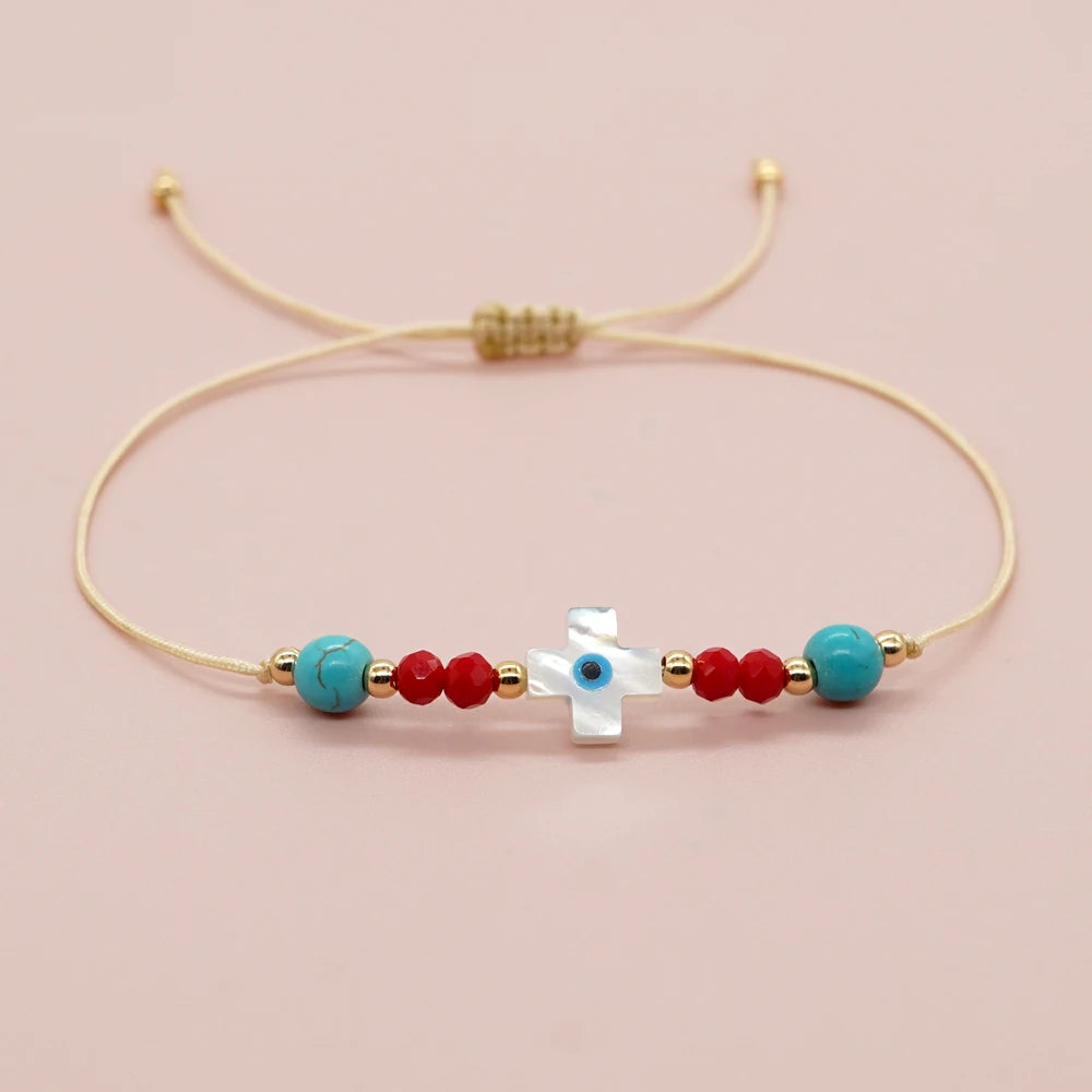 Go2boho Charm Shell Cross Crystal Bracelets Women Pulsera Jewelry Handmade String Friendship Boho Stone Turquoise Bead Bracelet