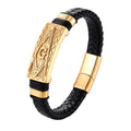 Hot Selling G Letter Bracelet Braided Genuine Leather Bracelet Stainless Steel Masonic Bracelet for Men