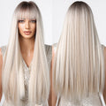 Factory Fast Delivery Long Straight Synthetic Wig with Bang Platinum Blonde Light Brown Hair Wig for Women Heat Resistant