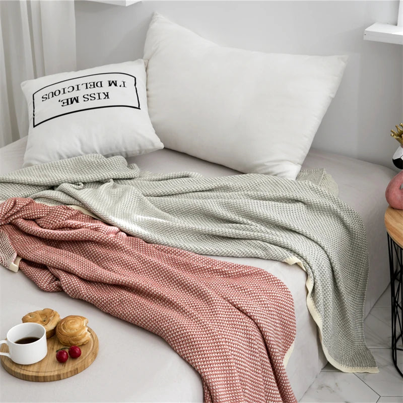KN Comfortable High Quality Soft Warm Plaid Crochet Couple Cotton Knitted Throw Blanket for Sofa Living Room