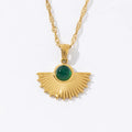 Trendy Fashion Golden Chain Stainless Steel Turquoise Malachite Fan Shape Pendant Necklace for Women