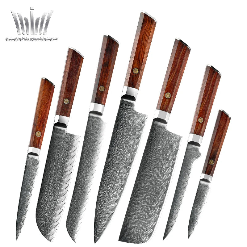 Japanese Kitchen Knives Cooking Damascus Steel Chef Cutlery Bread Knife Kitchen Professional Chef Cutting Knife Set