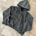 OEM Custom Streetwear Boxy Fit Cropped Hoodie Mens Acid Wash Sun Faded 480gsm Heavyweight Men Zip up Hoodie Rhinestone