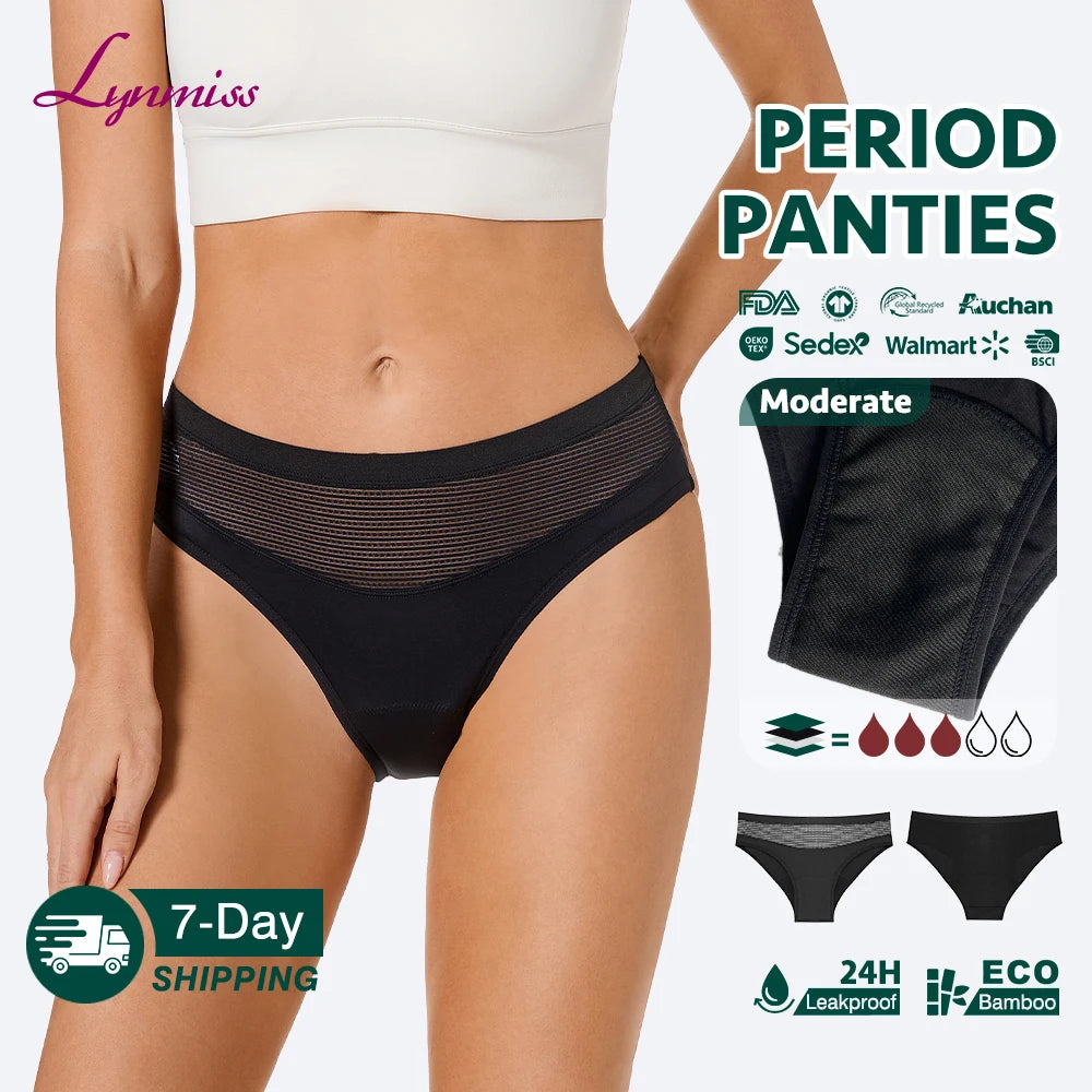 LYNMISS Soft Bamboo Fiber Menstrual Underwear Lace Culottes Menstruelles Pour Femmes Reusable Leakage Period Panties