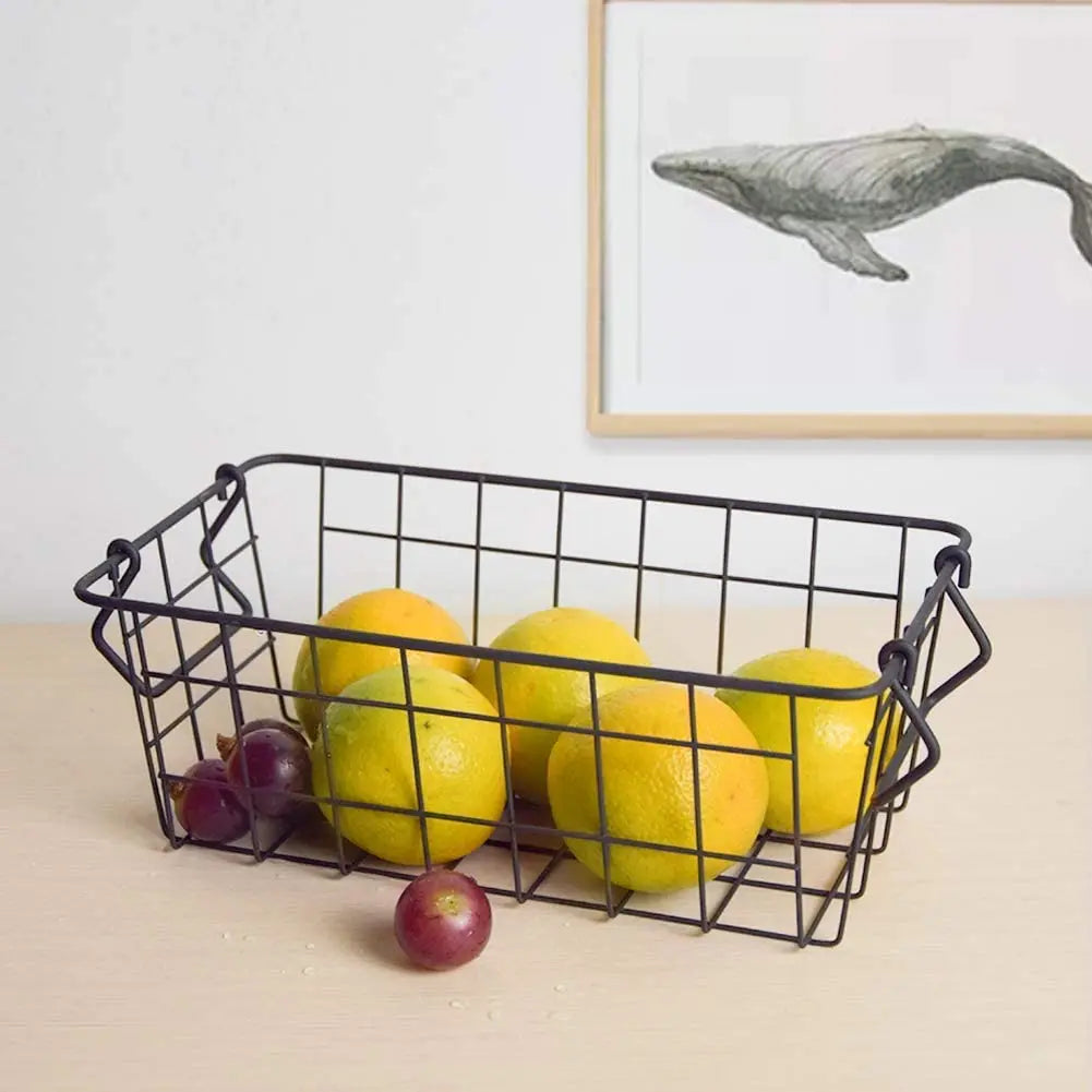 Simple Stacking Durable Black Metal Wire Basket with Handle for Storage in Kitchen Bedroom Living Room Serving As a Spice Rack