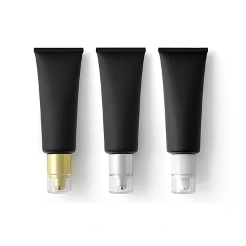 Airless Press Pump Acrylic Lid Matte Black Refillanle Squeeze Bottle Custom Empty Hand Cream BB Cream 100G Wholesale Soft Tube