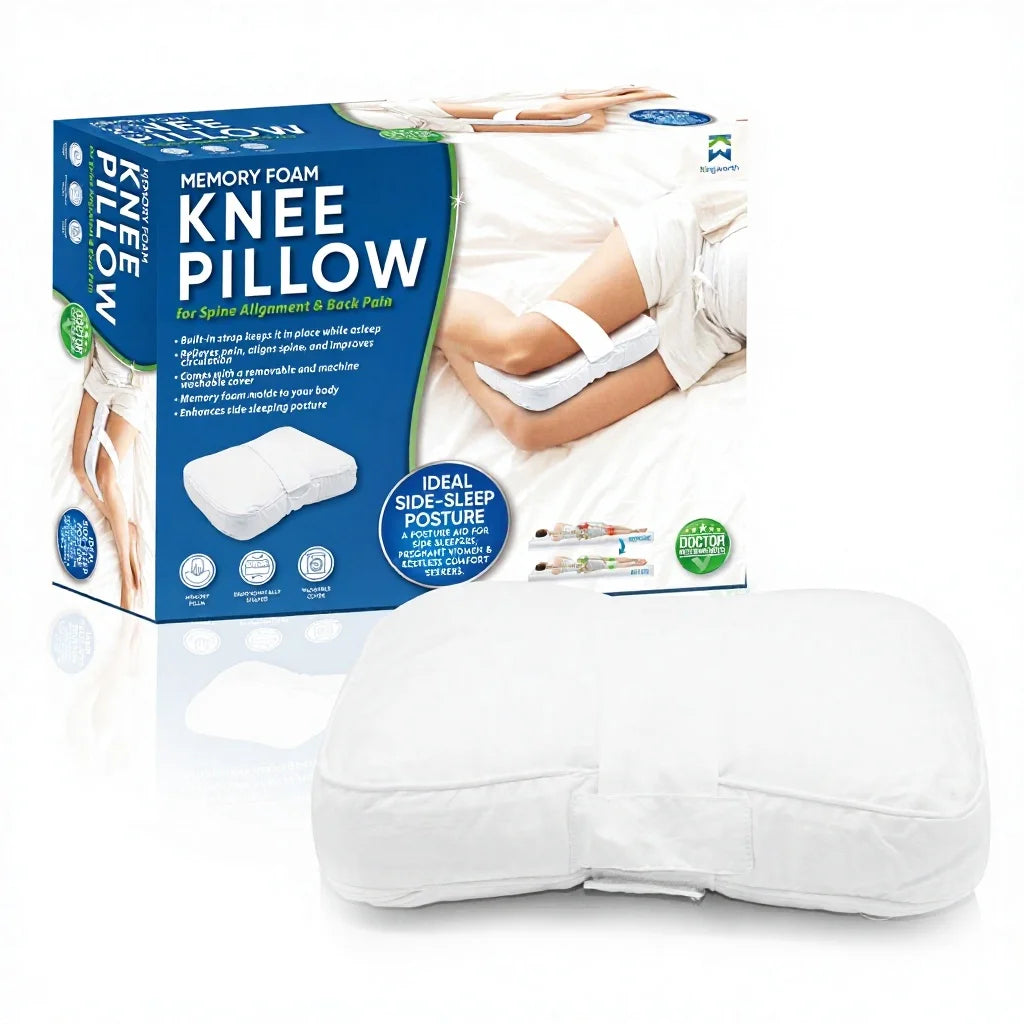 Kingworth Comfortable Leg Side Sleepers Memory Foam Knee Pillow With Strap for Sleeping