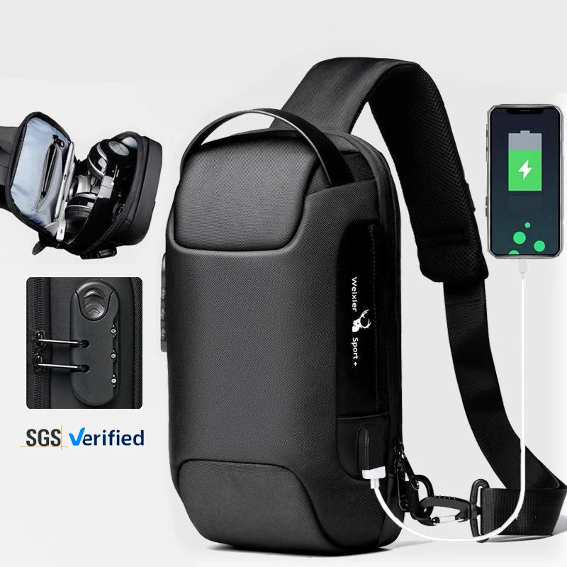 Wholesale and Custom Waterproof Anti Theft Chest Single Shoulder Crossbody Sling Bags for Men With USB Charger
