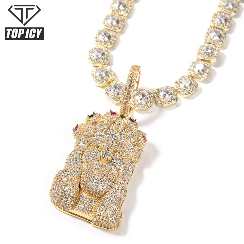 Top Icy Iced Big Jesus Pendant Necklace Rhodium & 18K Gold Plated Brass Zircon Cute Wedding Fashion Jewelry Dropshipping