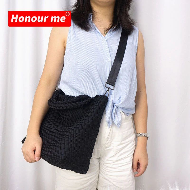 Woven Neoprene Beach Tote Bag Hand Make Knitted Weave Tote Bag Woven Crossbody Bag