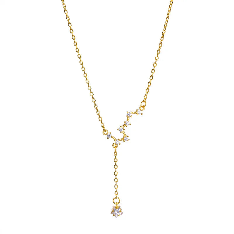 Fashion Jewelry 925 Sterling Silver Necklace Big Dipper Star Drop Diamond Tassel Chain Gold Plated Necklaces Women