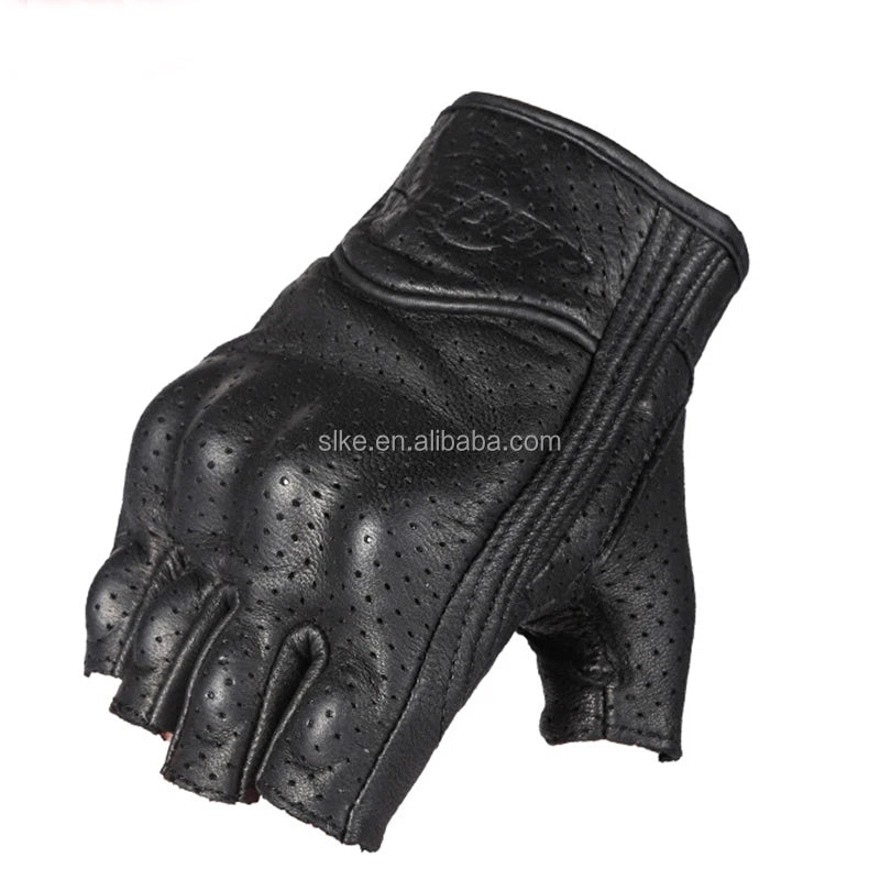 Sheepskin Pure Leather Cycling Motorcycle Fishing Half Finger Non-Slip UV Protection Biker Sport Riding Gloves