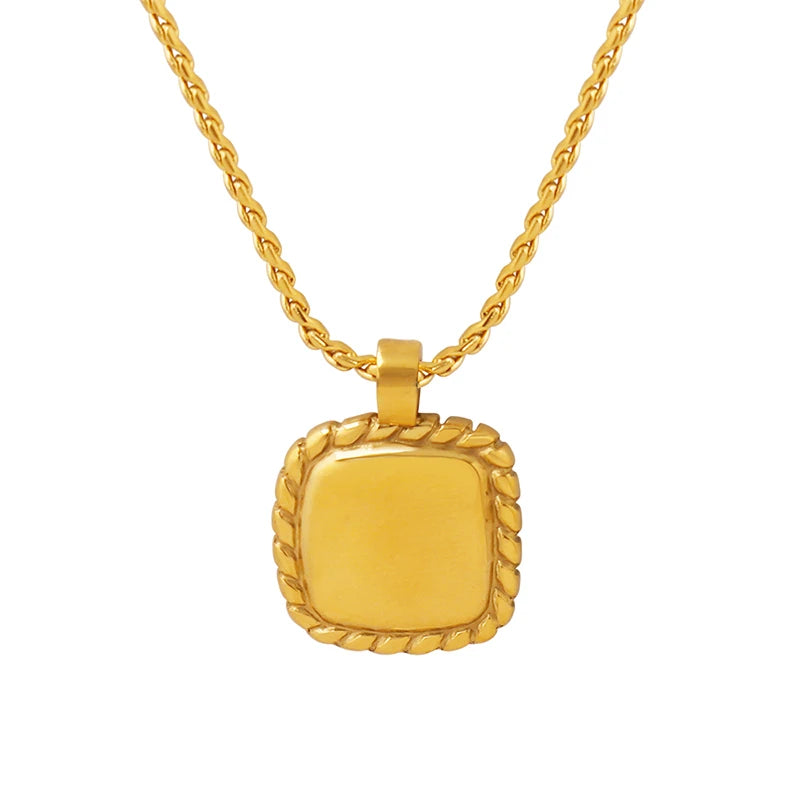 Personalized square Lace Necklace Stainless Steel Plated with 18K Gold PVD Necklace