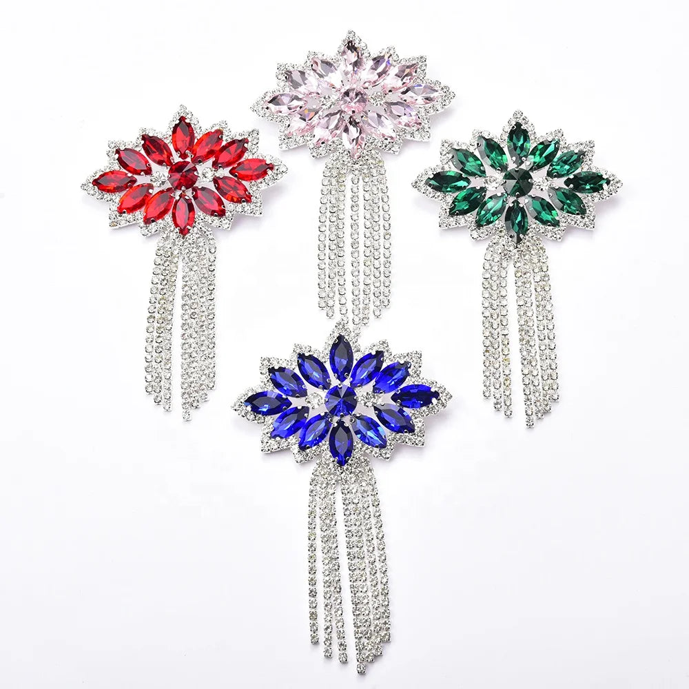 Designer Luxury Flower Tassel Rhinestone Pin Brooch for Women Wedding Dress Party Gifts Crystal Jewelry Accessories