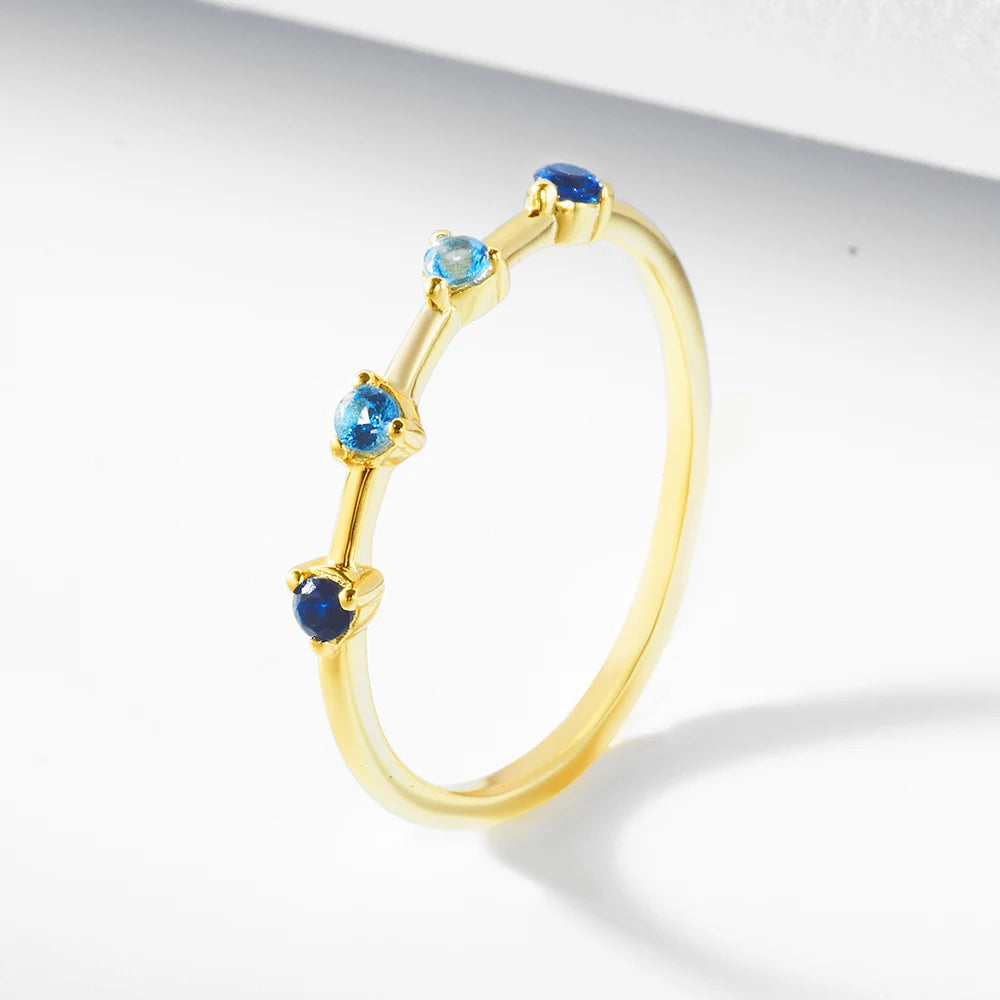 DR1306  Factory Custom Sapphires Zircon Four Step Ring 14k Gold Plated Jewelry Bulk Stacking 925 Silver Finger Ring for Women