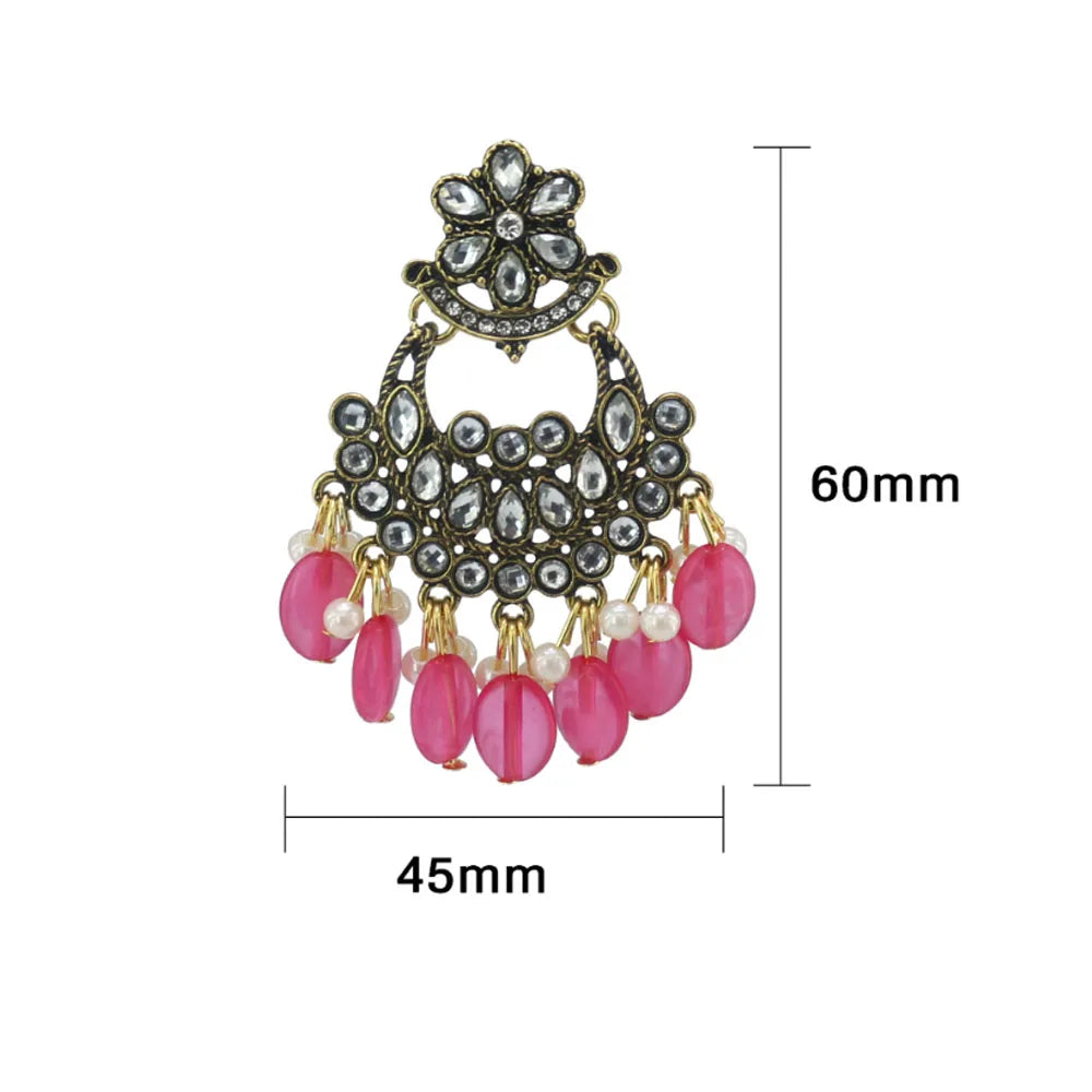 Traditional Alloy Material Kashmiri Meenakari Jhumka Kundan Fan Hoop Shape Earrings India Jewelry Indian Earring