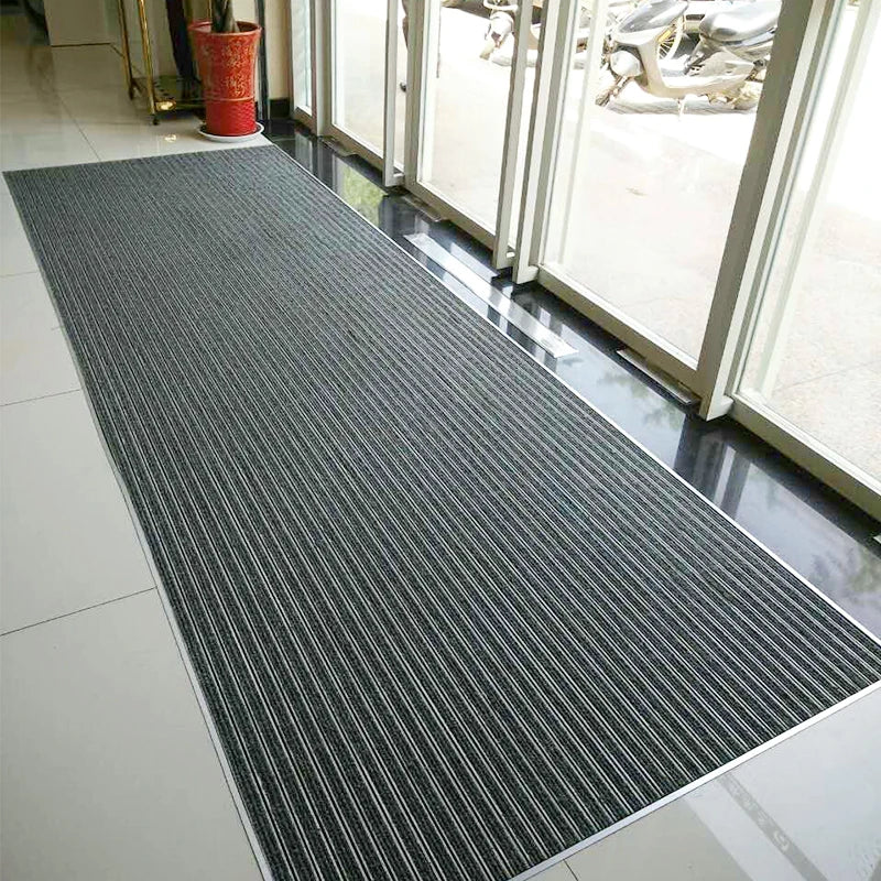 Aluminum Luxury Modern Striped Handmade Washable Entrance Mat Carpet Trim with Non-Slip Foam Backing for Outdoor Use