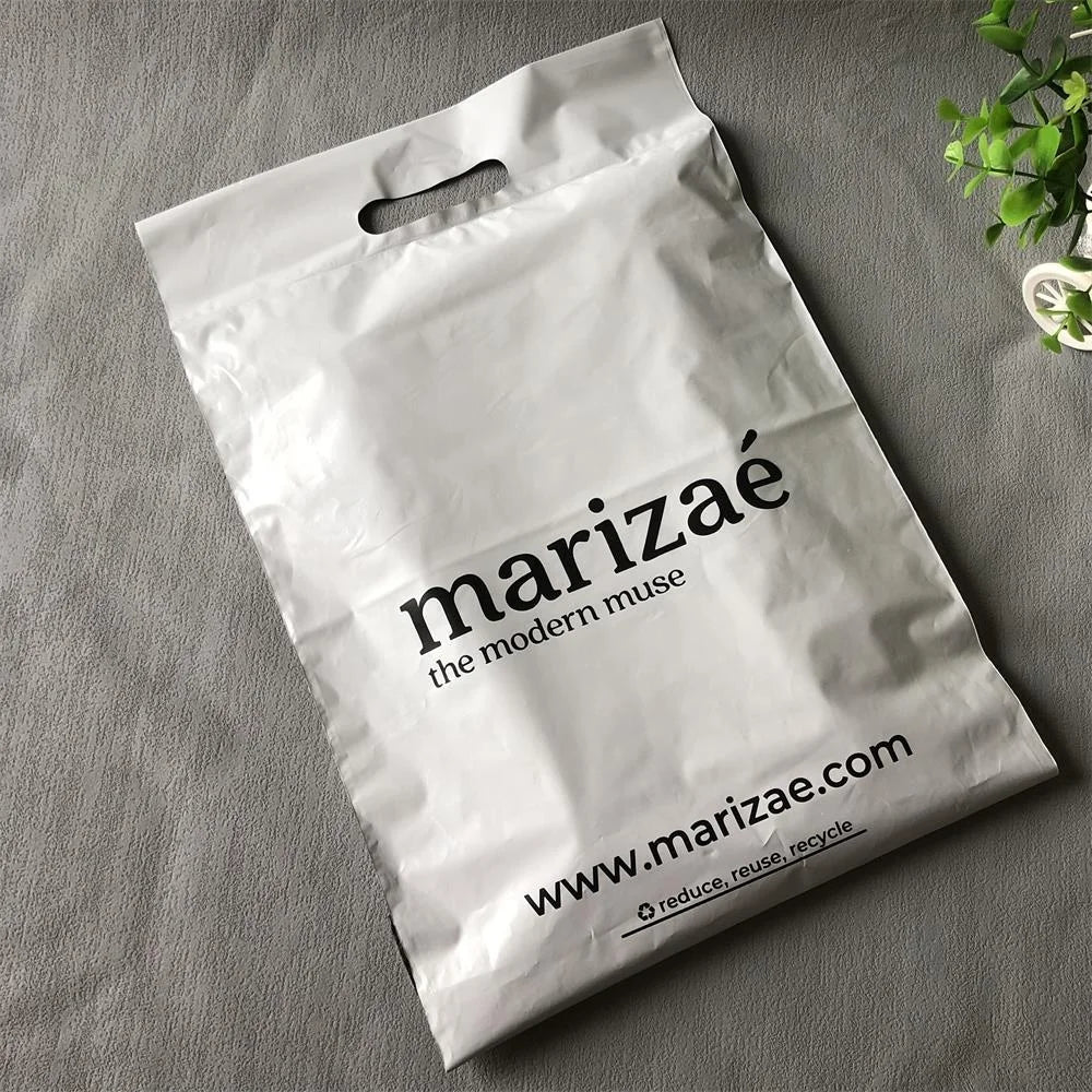 Custom Eco-Friendly White Handle Poly Mailing Bag with Printed Logo Waterproof & Biodegradable for Shoes & Clothing