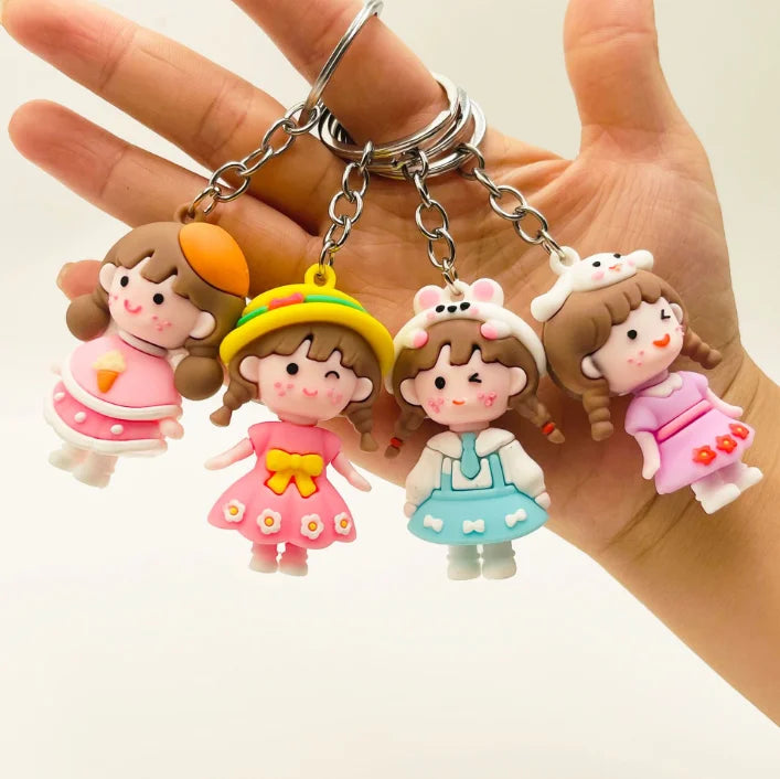 Cartoon Pockmarked Face Girl Key Chain Stereo Soft Plastic Bag Pendant Girl Braided Hair Girl Key Chain