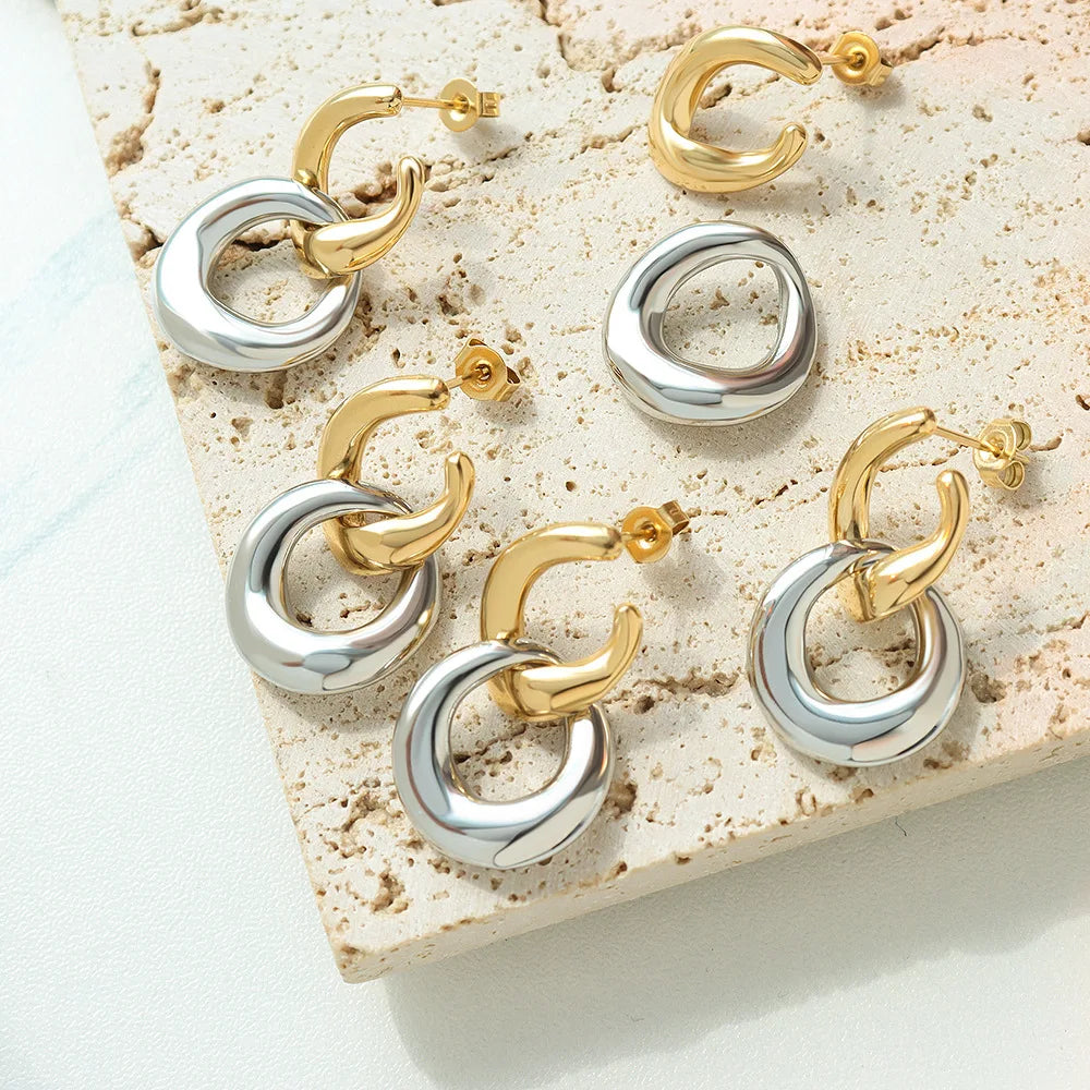 Best Selling Geometric Stacking Detachable Earrings Stainless Steel Double Hoop Earring Trendy Jewelry for Women