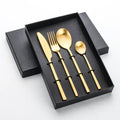 4pcs Luxury Business Gifts Silverware Spoon Fork Knife Flatware Kit Stainless Steel Gold Cutlery Set in Gift Box