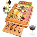 Custom Rectangle Wood Cheese Board Serving Tray Kitchen Party Bamboo Cheese Board with Drawer and Knife Set