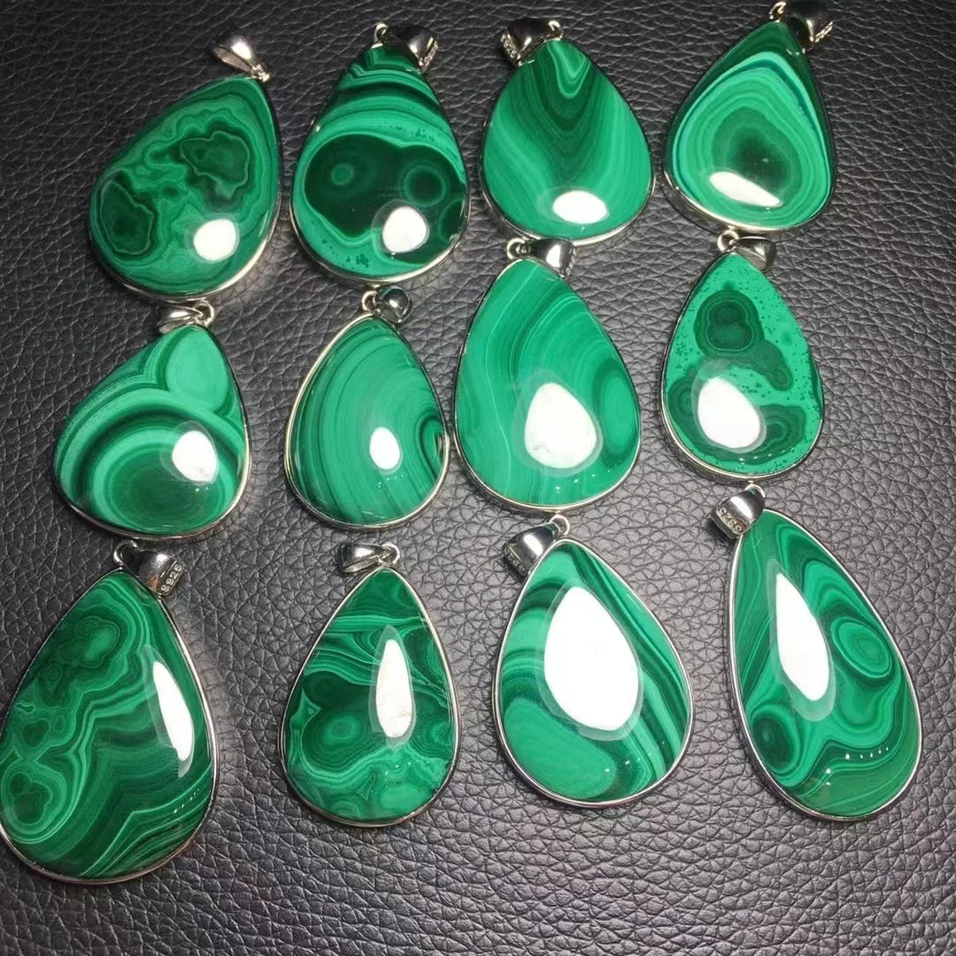 925 Silver Crystal Pendent With Water Drop Shape Necklace Wholesale Gemstone Malachite Pendent for Men & Women