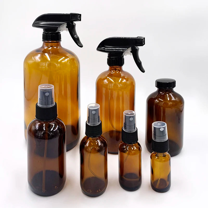 500ml Refillable Empty Anti-UV Amber Glass Spray Bottles Container with Triggers Caps for Essential Oils Lotions Perfumes
