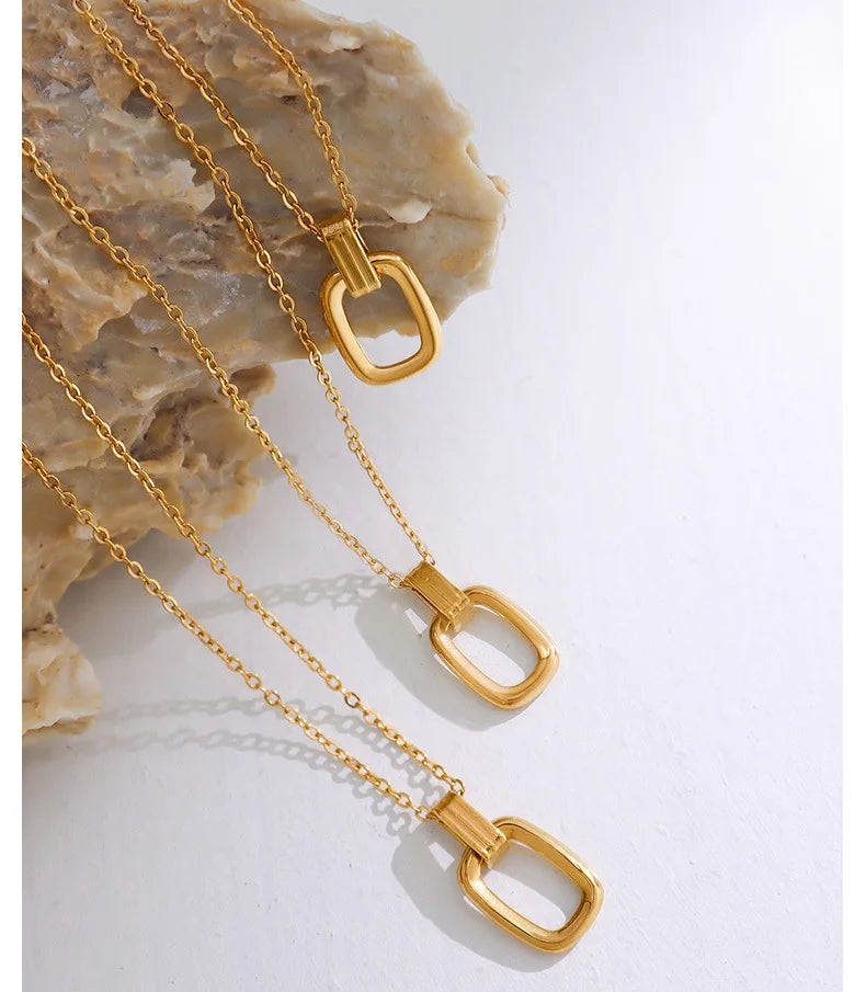 Minos Jewelry Non Tarnish Oval Pendant Stainless Steel 18k Gold Plated Neckales and Earrings Set Jewelry for Gift