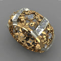 Huitan Luxury Eternity Anillos Zircon Full Filed Round Rings Hollow Flower Carved Wholesale Fever Women Gold Fashion Ring Band