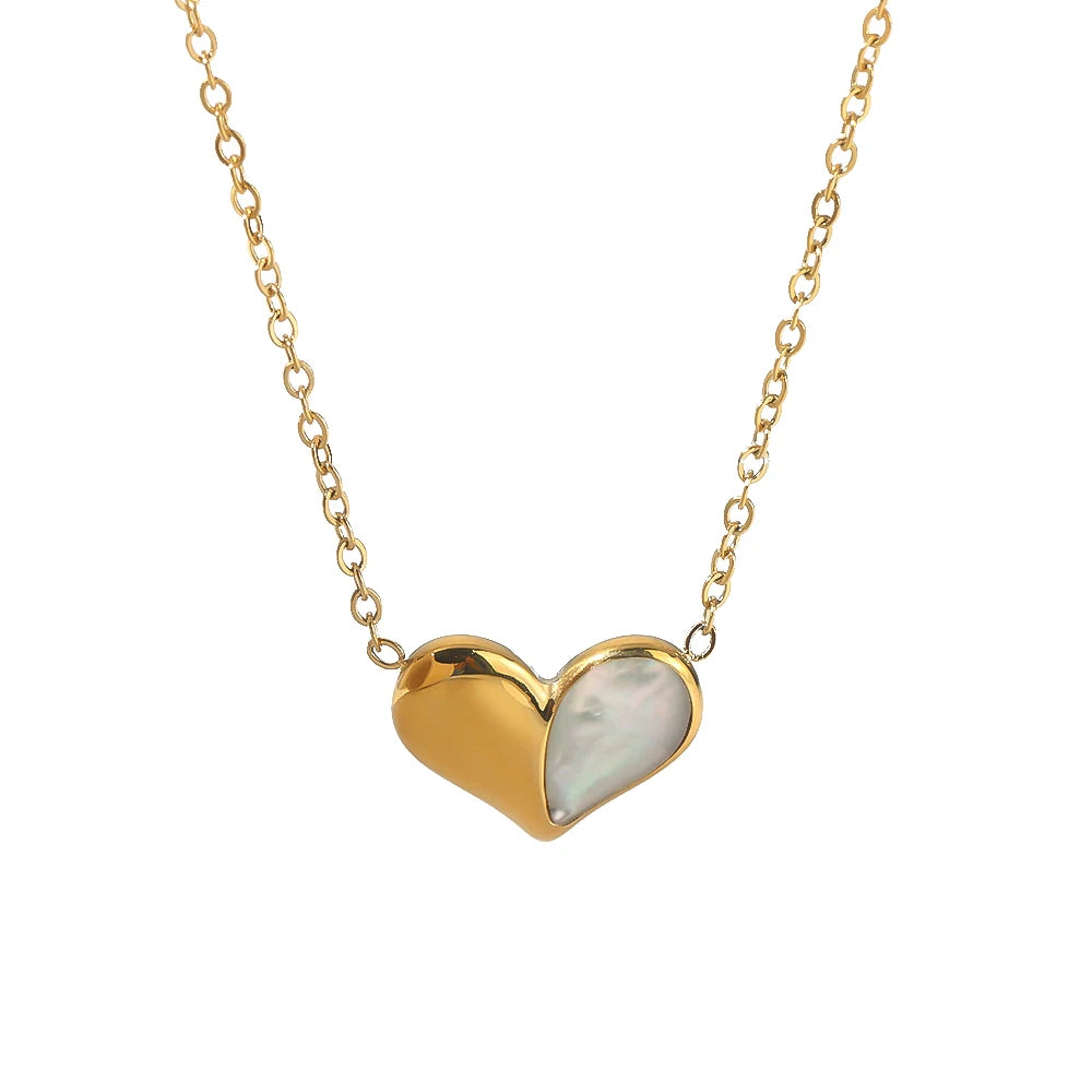 Wholesale Stainless Steel 18K Gold Plated Natural Shell Heart Pendant Sweety Women Necklace for Gift