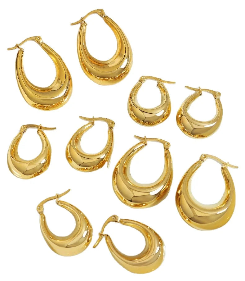 Women's Trendy 18K Gold Plated Stainless Steel Hollow Hoop Earrings Chunky Non-Tarnish Fashion Earings for Gifts