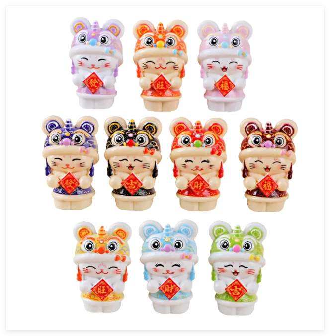 Wholesale Personalized Ornaments Resin Tabletop Animals Cute Figurines Mini Chinese New Year Decor 3D Lucky cat Cartoon Figurine