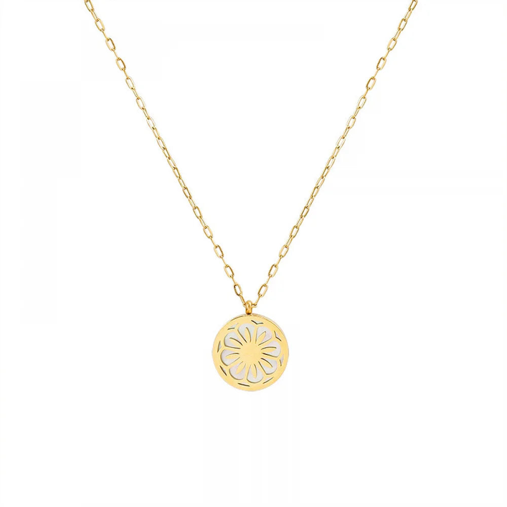 Winter Christmas Niche Sweater Chain White Sea Shell Daisy Flower Stainless Steel Pendant Necklace