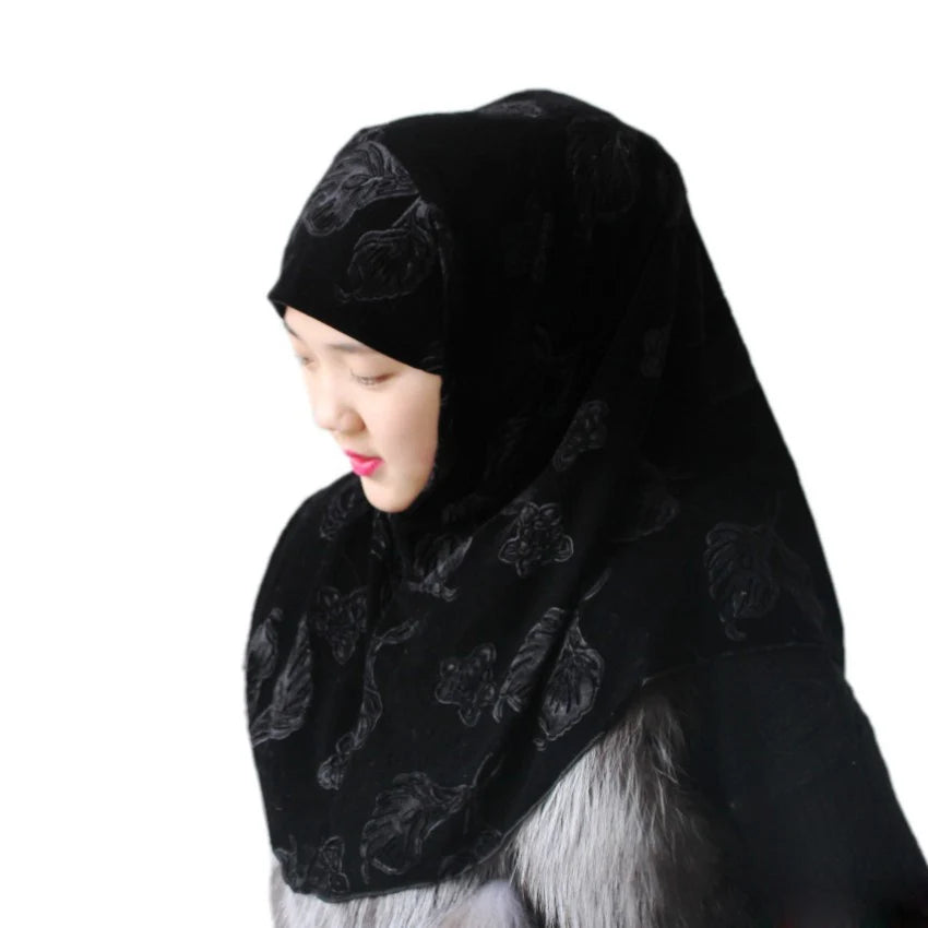 Dropshipping / Spot Wholesale / OEM Autumn Winter Warm Embossed Islamic Women's Convenient Headscarf-Artificial Cotton Four