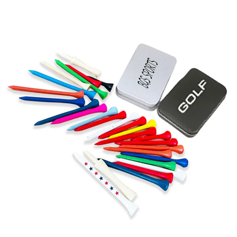 Golf Tee Custom Logo Printing Gift Tin Box Pack Bamboo Wood Tees 70mm Fast Delivery Small Order Acceptable