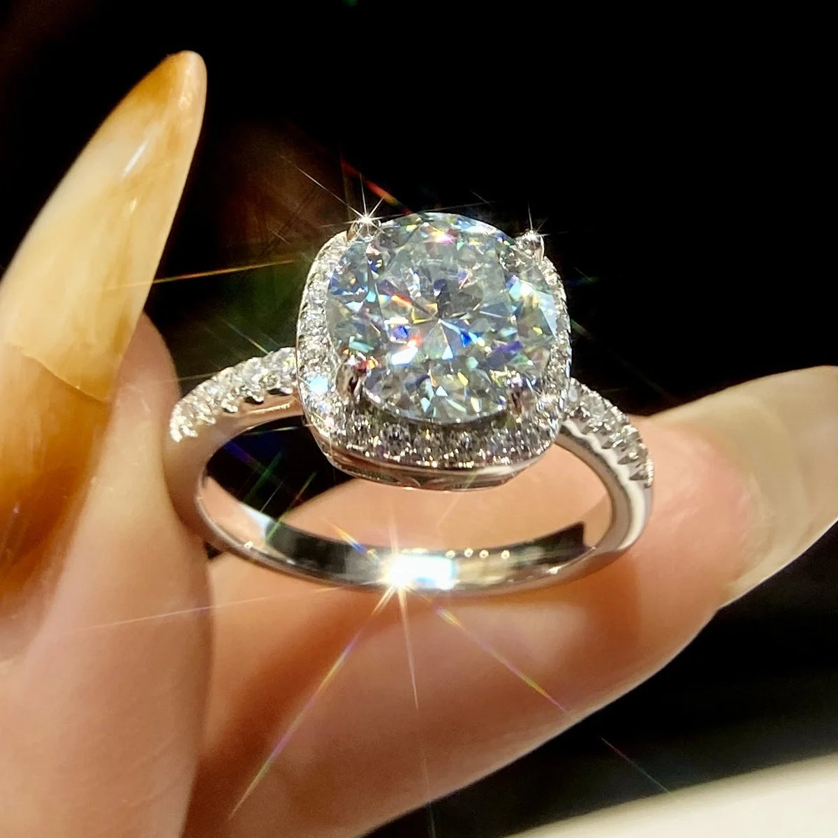 Wholesale Pure S925 Sterling Silver 18k Gold Gra VVS 3ct D Color  Moissanite Ring Wedding Fine Jewelry for Men Women
