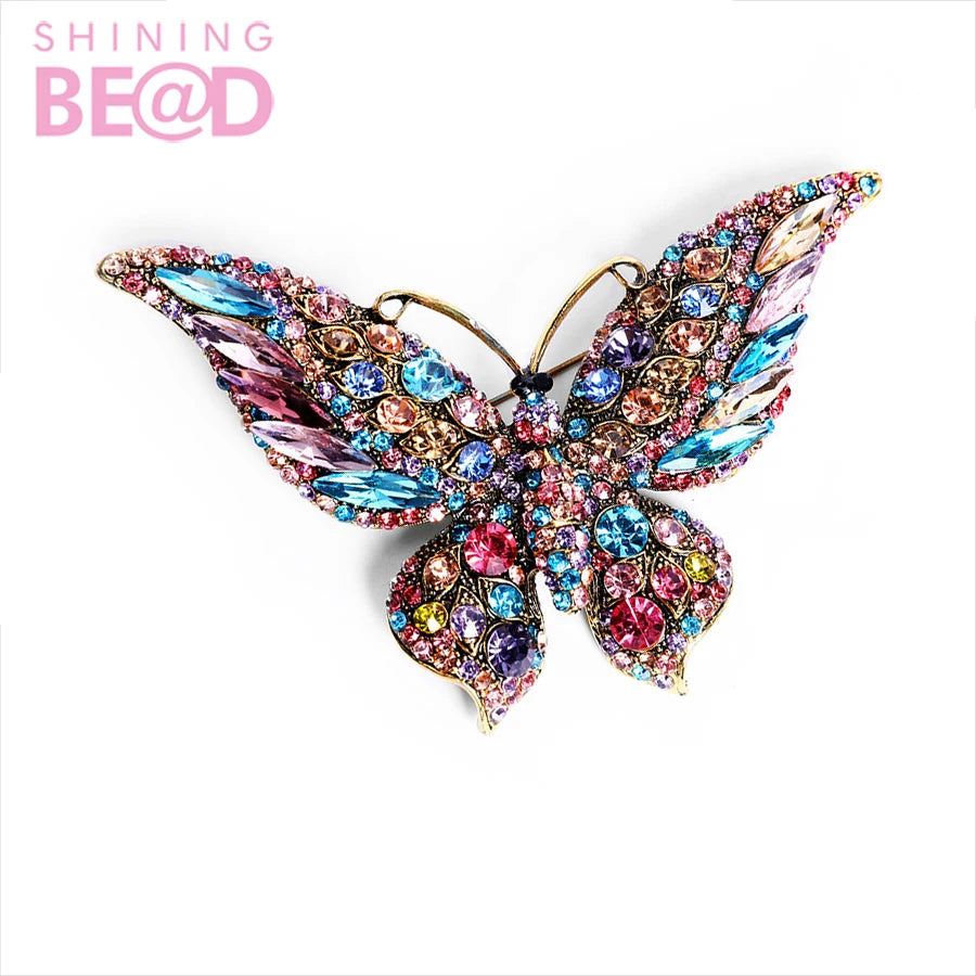 New Crystal Large butterfly Brooch for Wedding Fashion Animal Insect Lady Brooch for Coat/t-shirt/dress