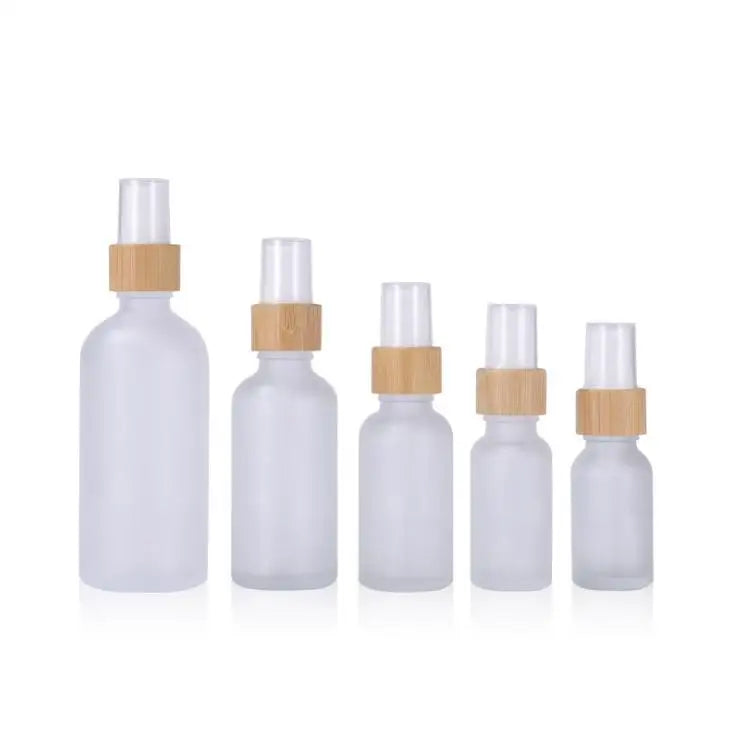 In Stock5ml 10ml 15ml 20ml 30ml 50ml 100ml Frosted/amber/blue/green Glass Essential Oil Spray Bottle With Real Bamboo Spray Top