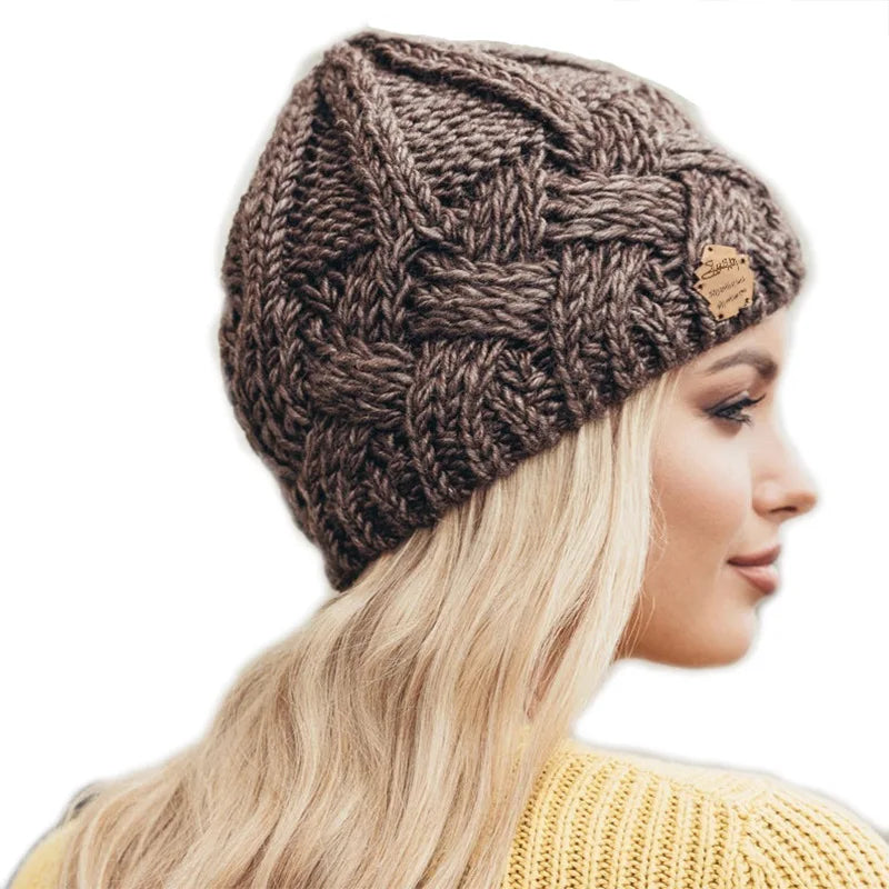 Ladies Winter Fashion 100% Acrylic Custom Jacquard Twist Pattern Knit Beanies Caps Crochet Toque Hats for Women