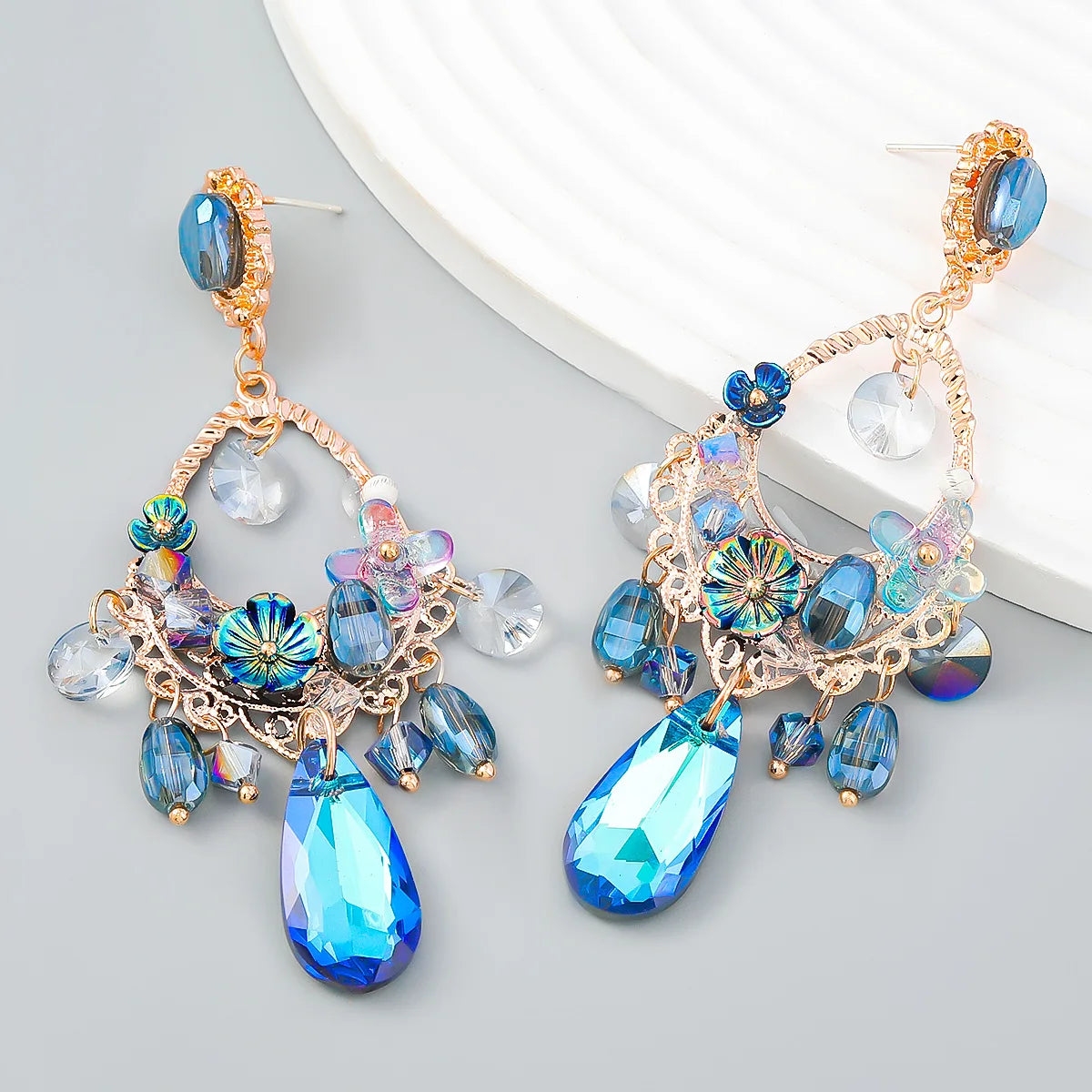 Dainty Jewelry Rhinestone Geometric Statement Earrings Resin Acrylic Flower Chandelier Earrings Women